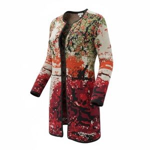 J. Jill Women’s Small Abstract Knit Long 3 Top Button Open Alpaca Blend Cardigan